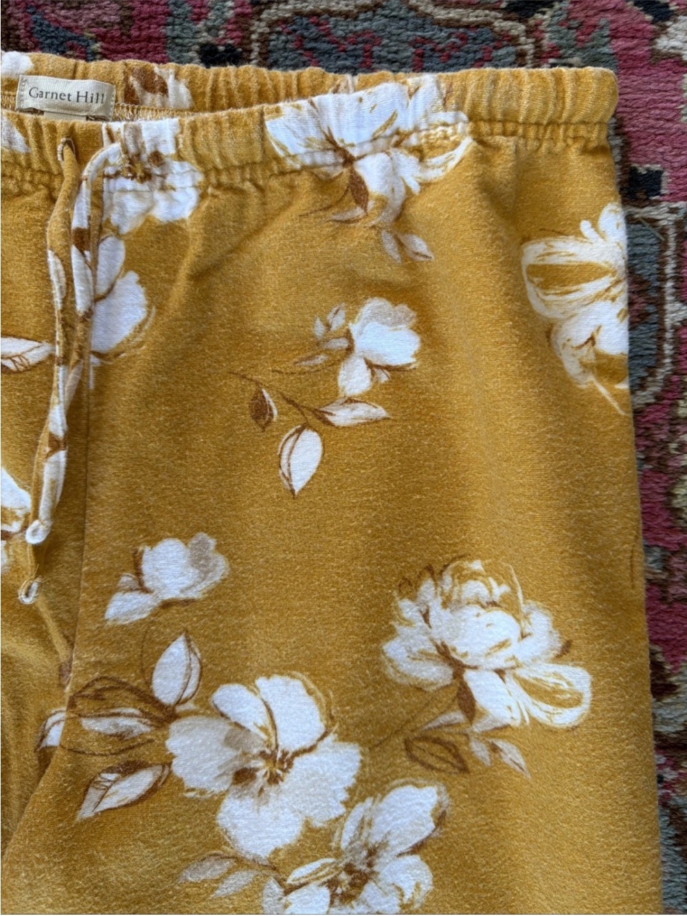 Garnet Hill Organic Cotton Heritage Flannel Pajamas Gold White Floral Sz Medium - Picture 4 of 15